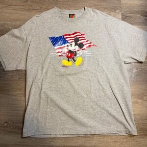 Mickey Unlimited Woman Vintage 90s American Flag Mickey Mouse Gray T-Shirt 2XL